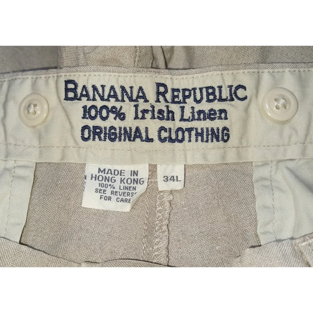 Banana Republic Men Linen Pants 34x28 Tan Pleated Cuffed Resort Old Money Preppy
